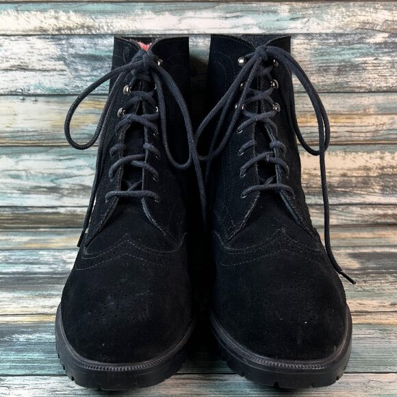 Eddie Bauer Vintage Ankle Boots Size 12M Black Suede Wingtip Lace Up Made In USA - Picture 3 of 14